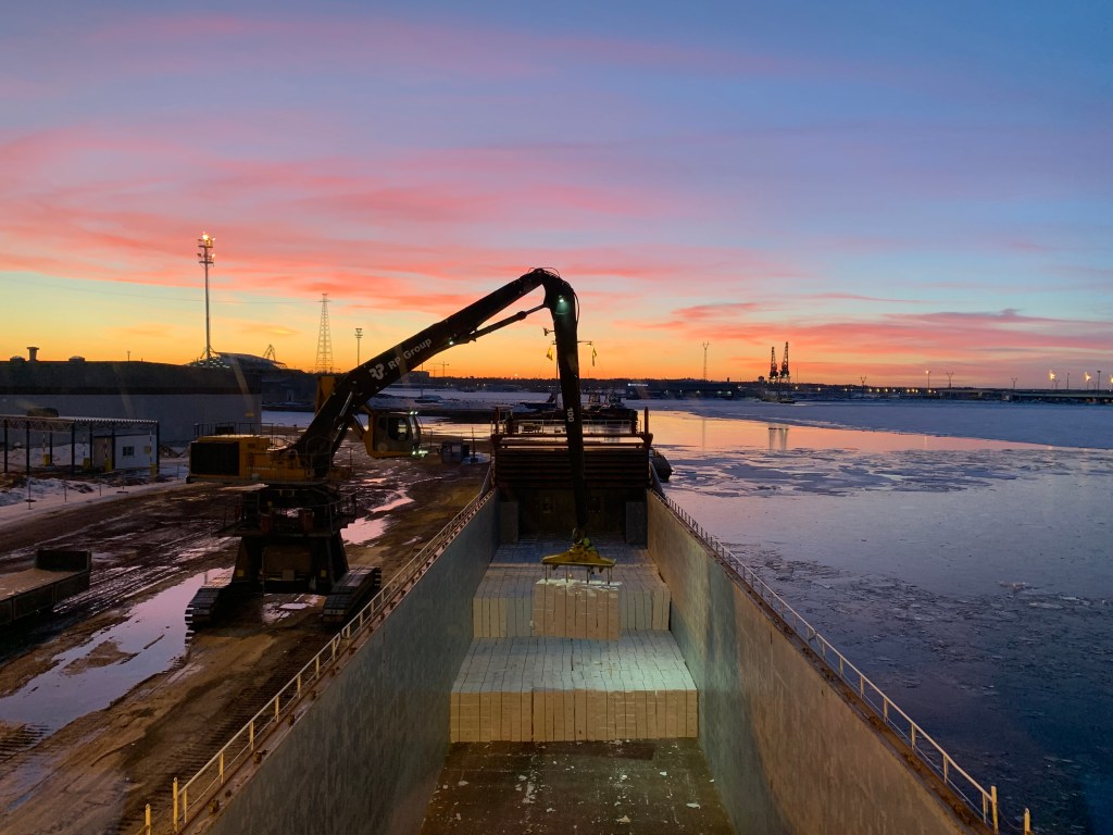 Discharging wood pulp in Kotka. The skies are always amazing in Finland